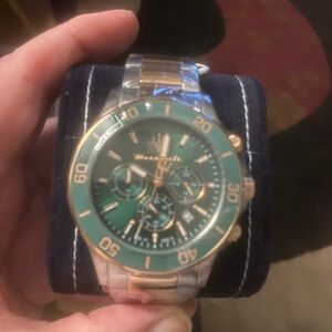 New 2026 Maserati Green and Silver Watch with Gold Accents